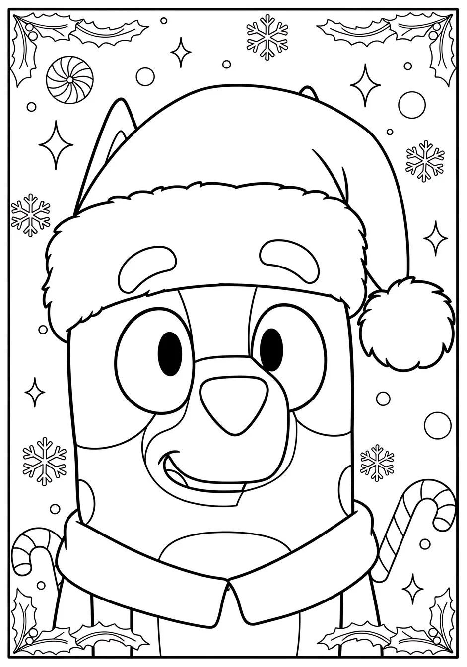 bluey- wearing santa hat festive coloring-page coloring page