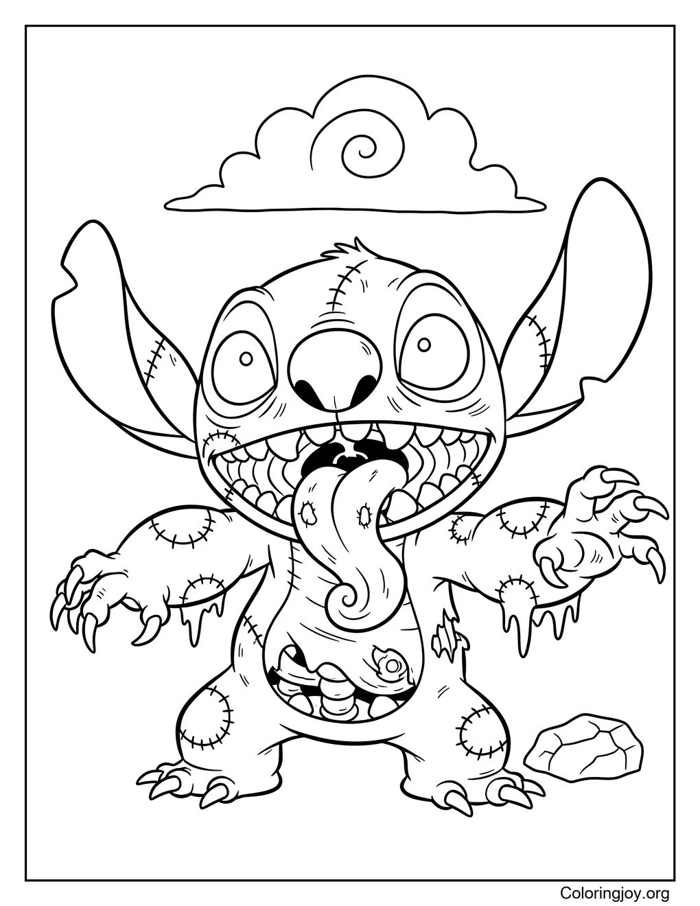 Contorno para colorear Stitch zombie página para colorear