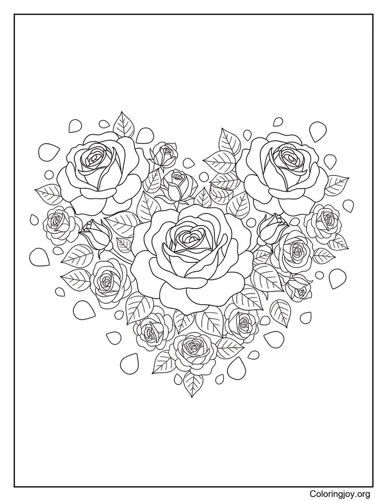 Heart Shaped Rose Bouquet coloring page