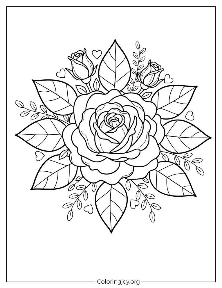 Romantic Rose Floral Arrangement coloring page