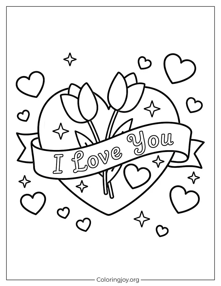 Rose with I Love you coloring page
