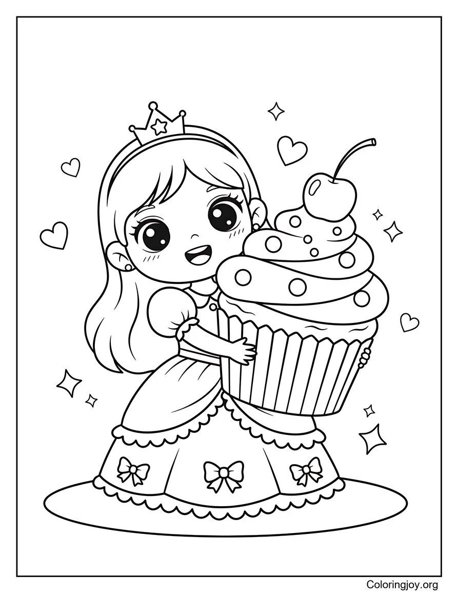 Princesse portant un cupcake géant