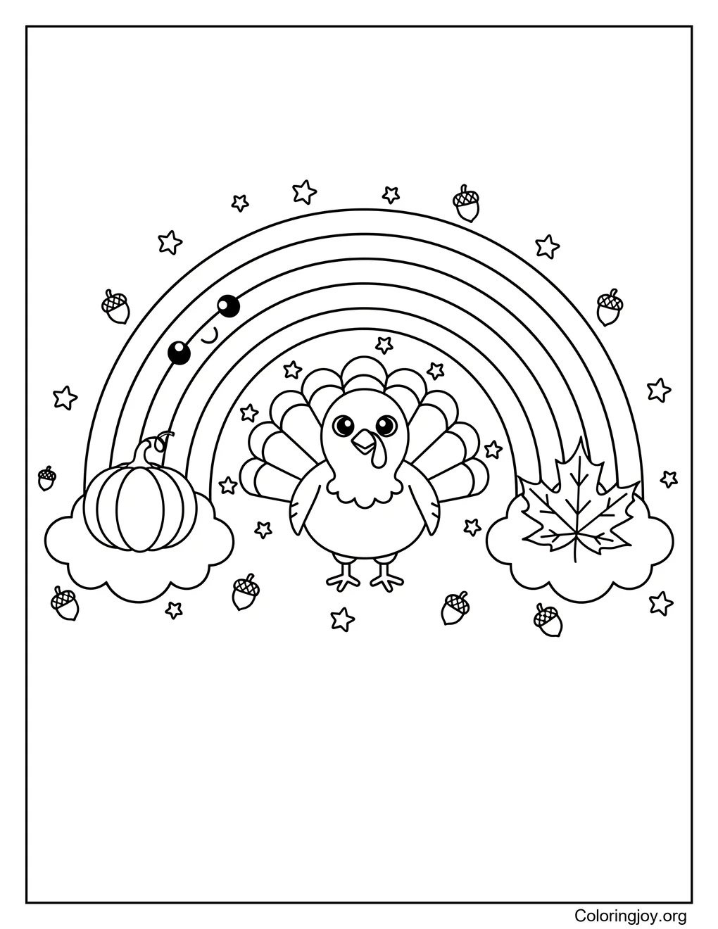 Thanksgiving-Truthahn-Regenbogen und Herbstblätter