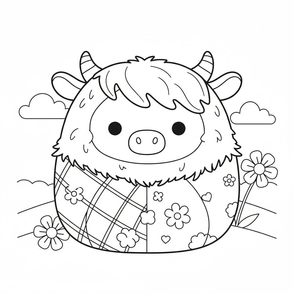 Squishmallow Highland Cow coloring page
