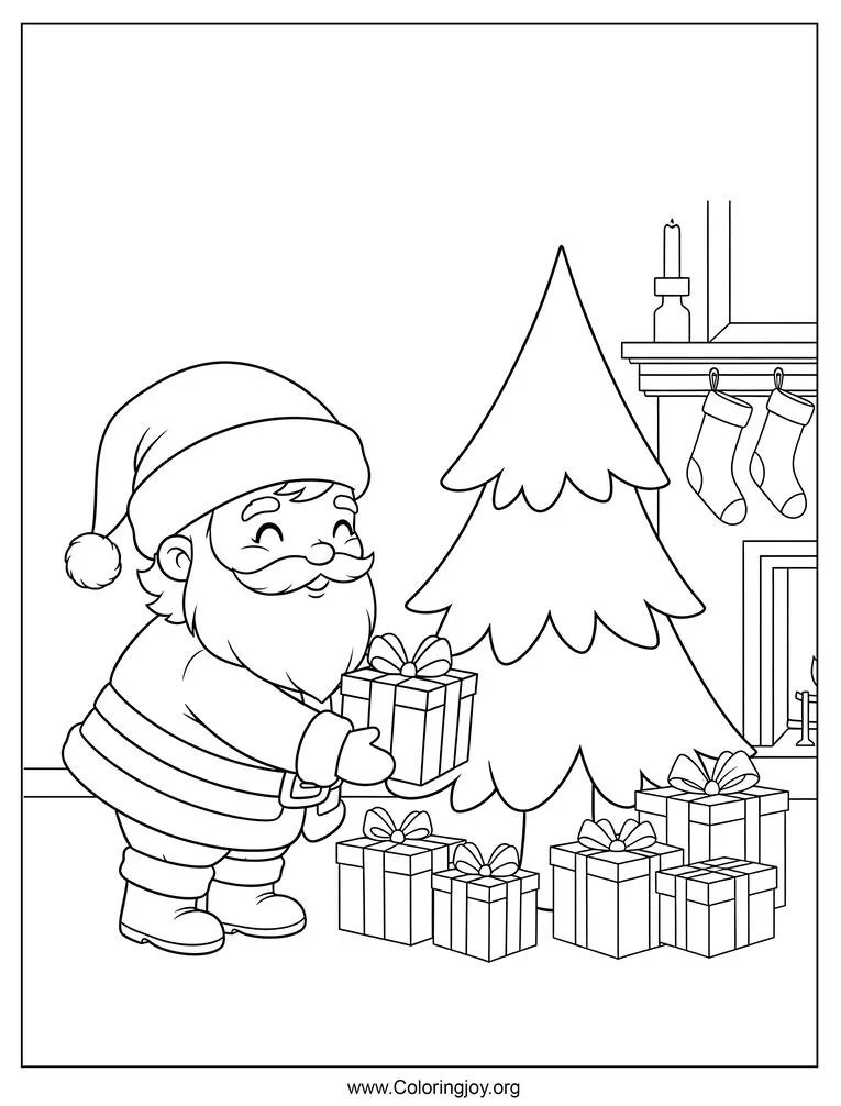Santa Claus delivering gifts coloring page