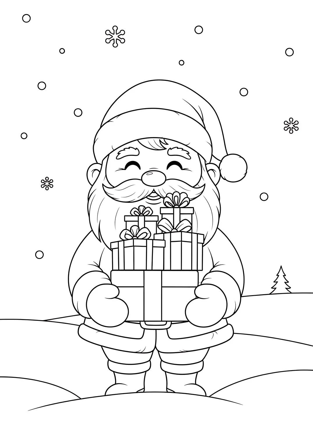 Santa Claus holding presents coloring page