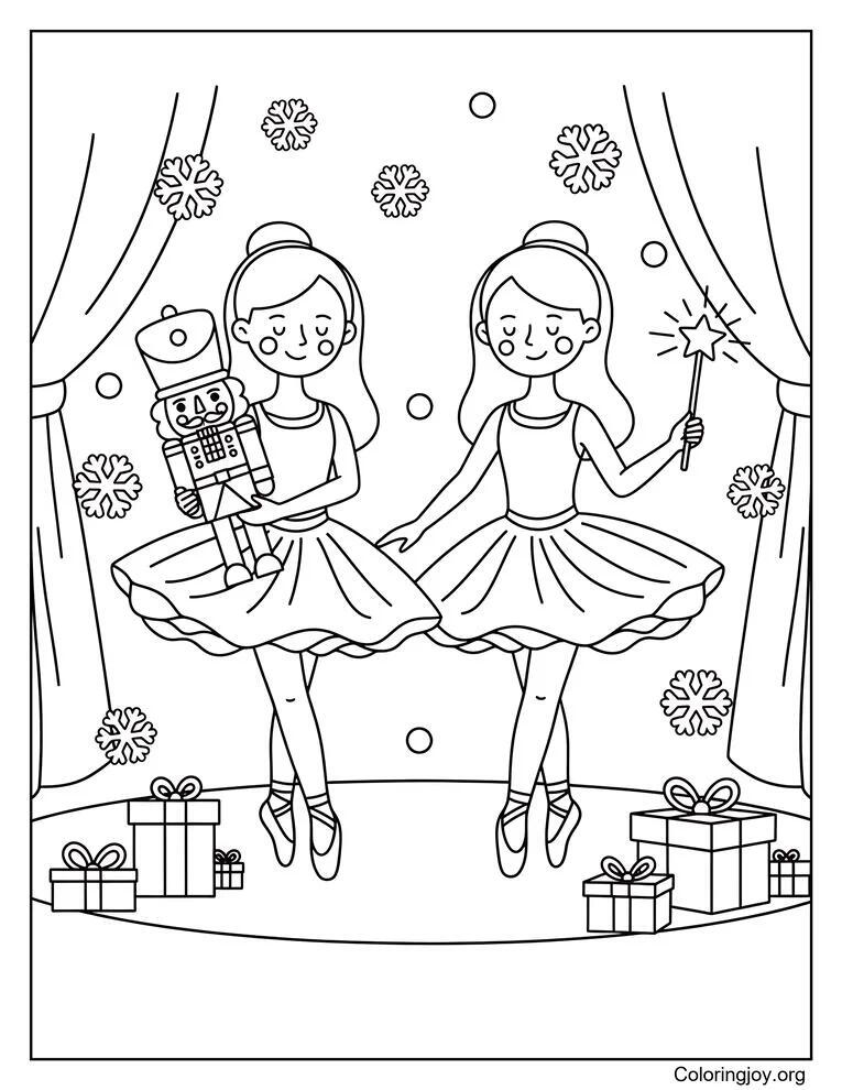 Nutcracker Ballerina Duo Coloring Page Creation