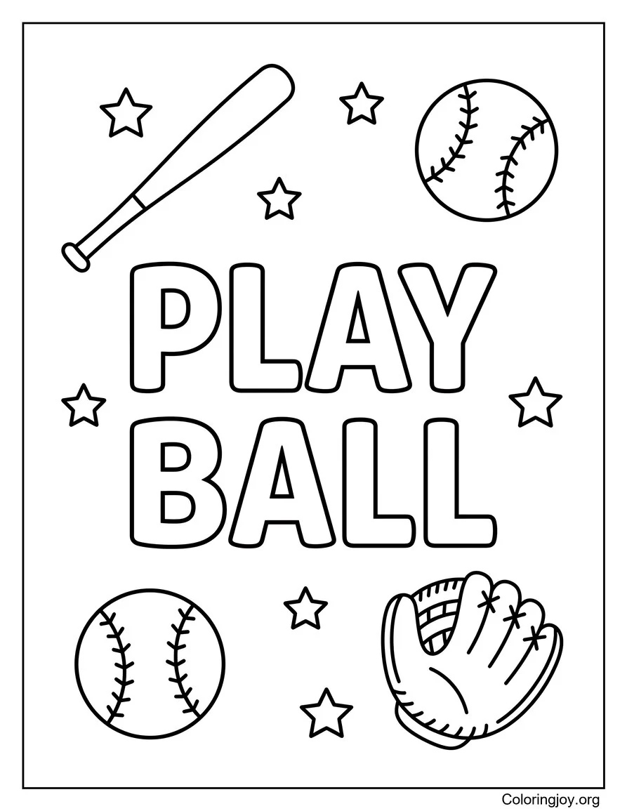 Play Ball Lettering coloring page