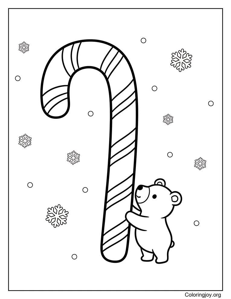 Dibujo para colorear imprimible de bastón de caramelo gigante