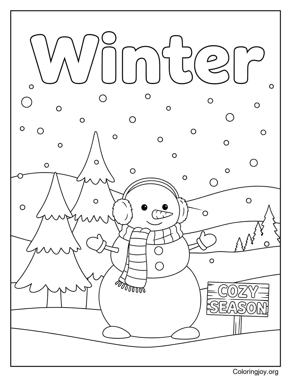 Schattig sneeuwpop en winters tafereel