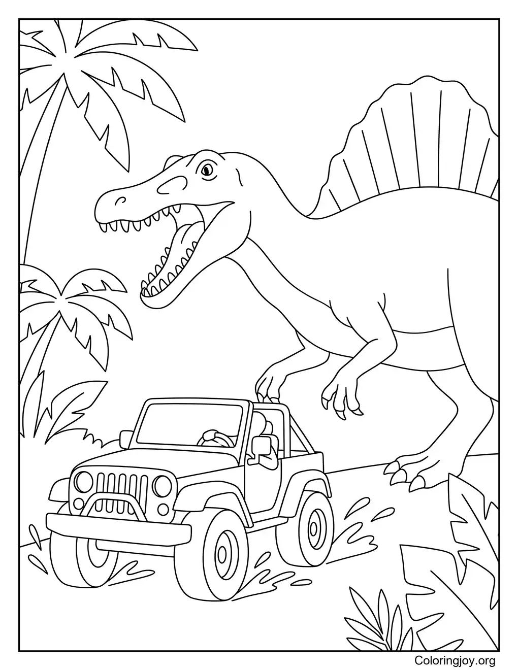Ausmalbilder: Jungle Jeep Chase Spinosaurus