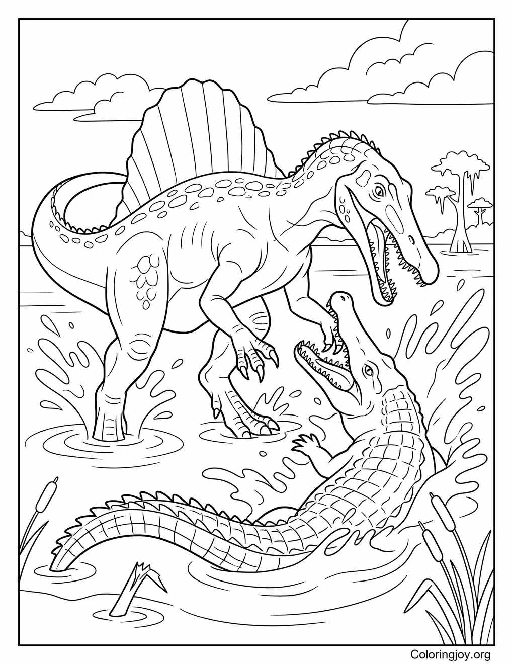 Malvorlage Riesenkrokodil vs. Spinosaurus