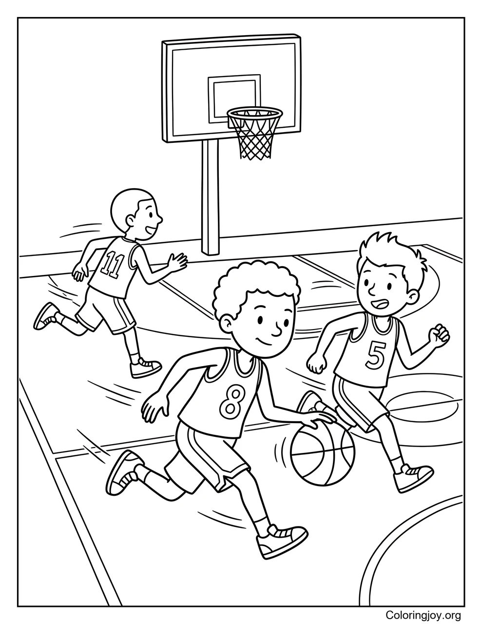 Players race down the court during a fast break.