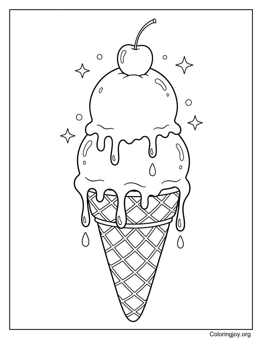 Melting Ice Cream Cone In Hot Summer Heat coloring page