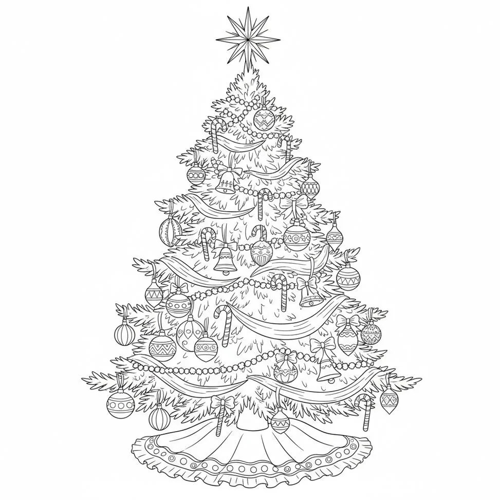 Vintage Christmas Tree Coloring Page