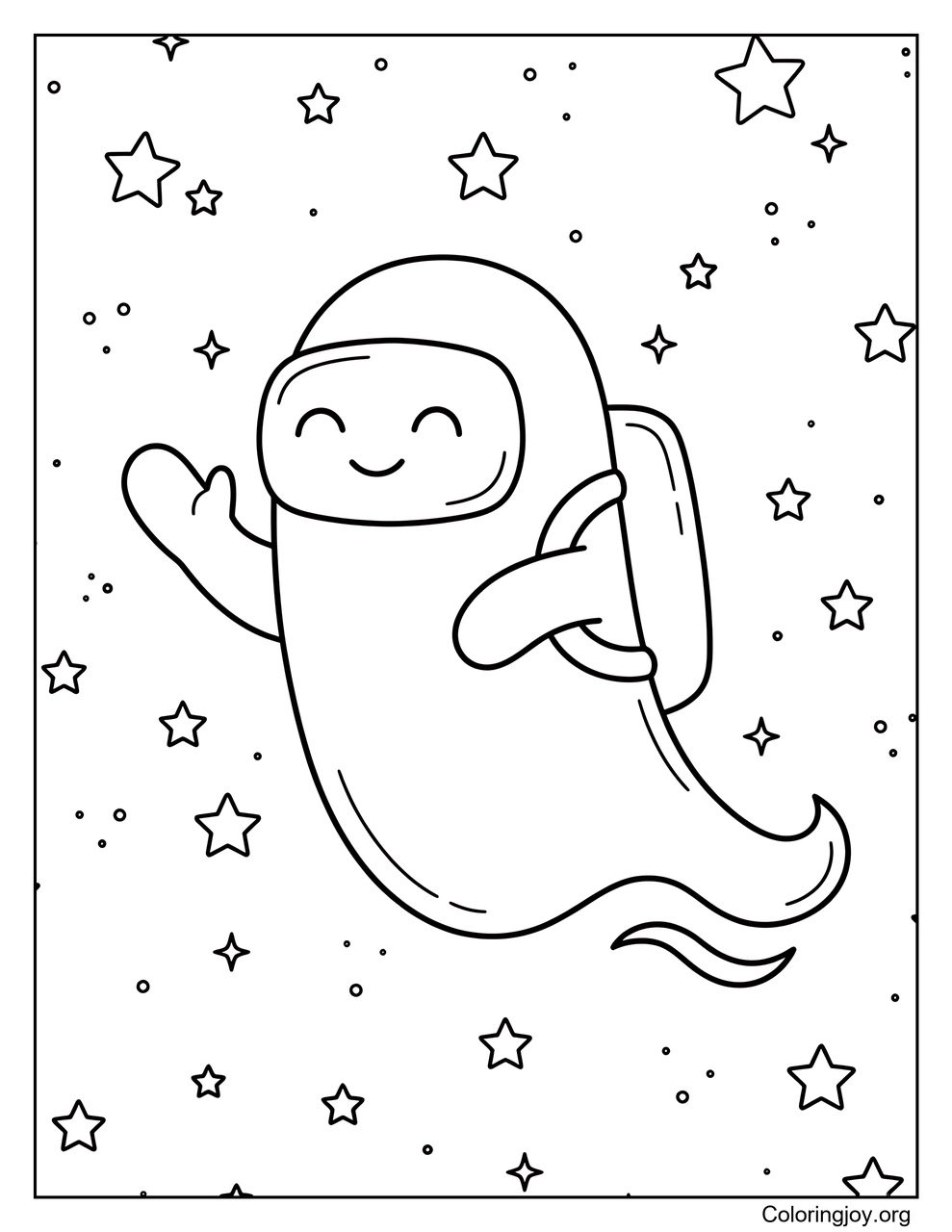 Float Through Space with an Among Us Ghost coloring page