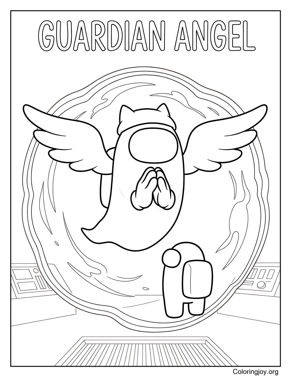 Protect the Crew as an Among Us Guardian Angel coloring page
