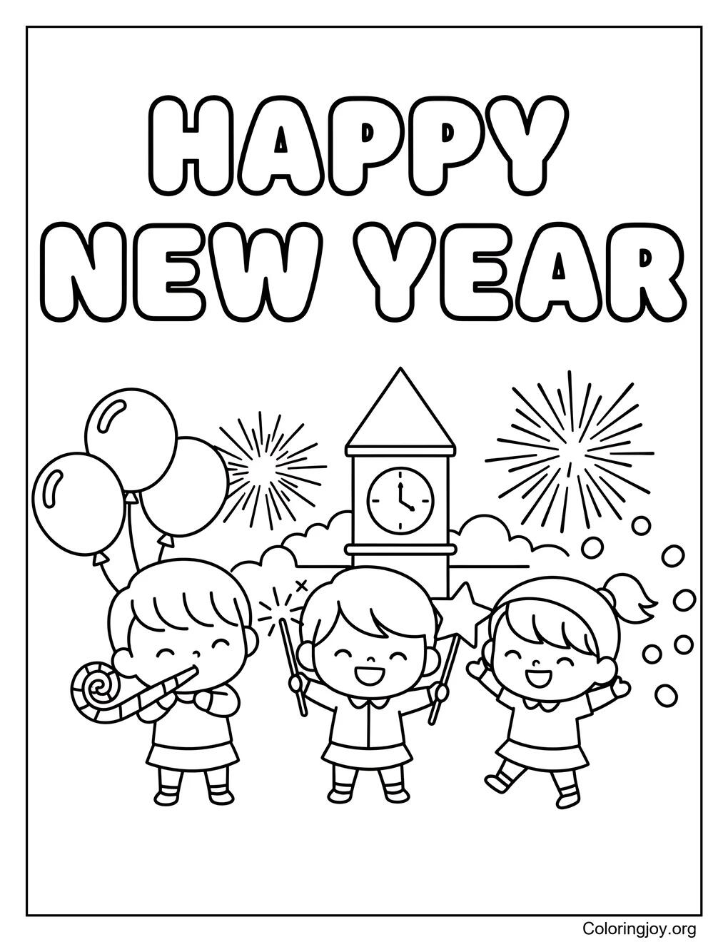 Happy New Year easy coloring page