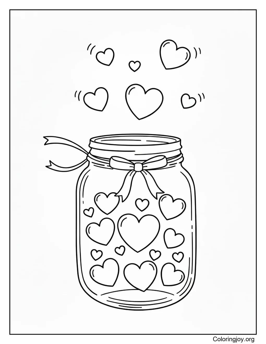 El corazón sale del frasco página para colorear