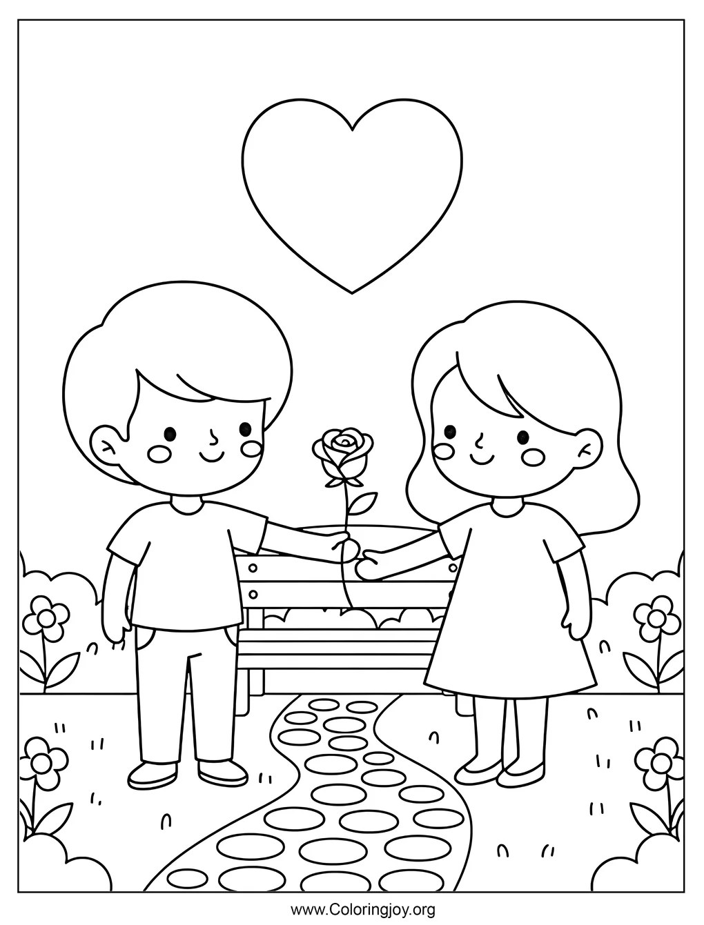 Encantadora pareja el día de San Valentín. página para colorear