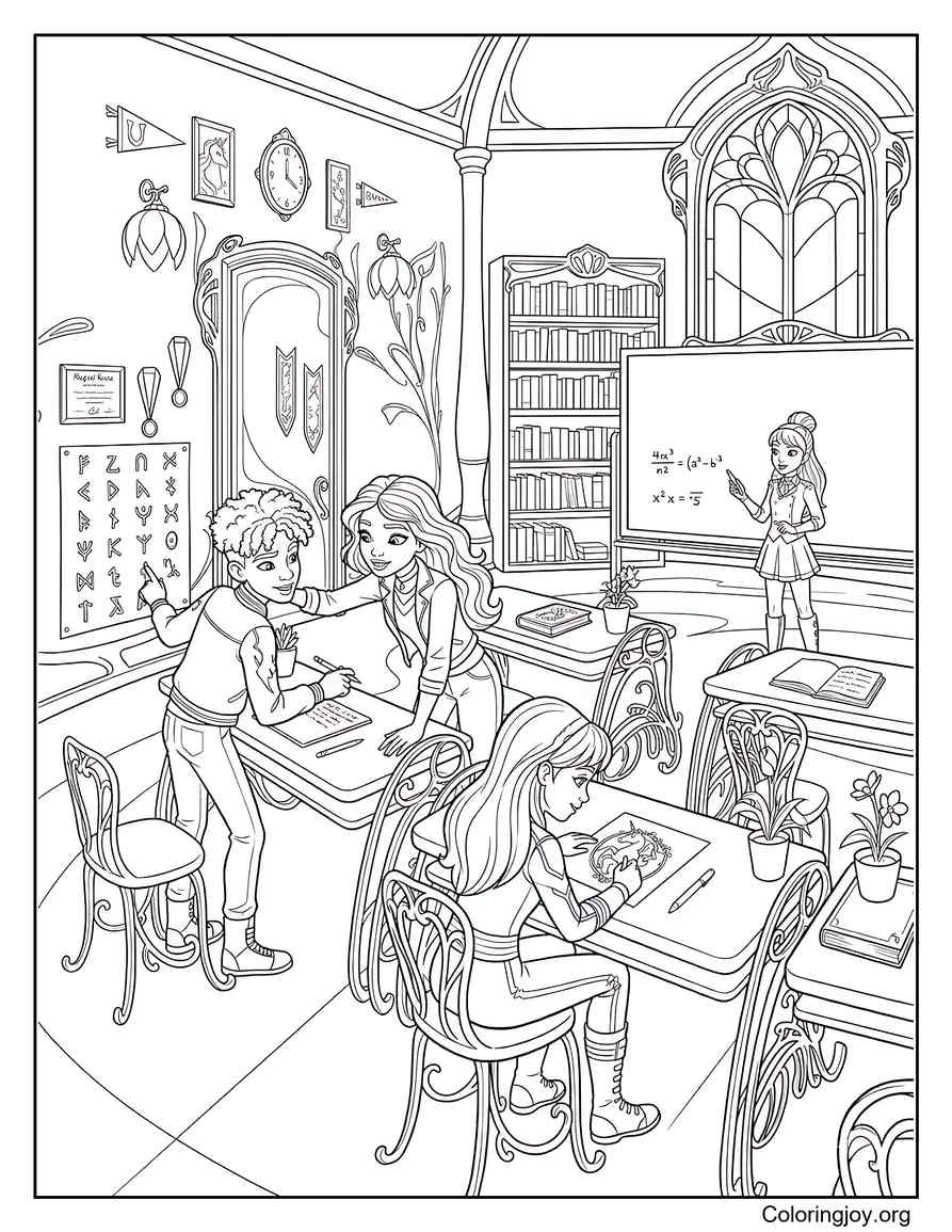 Unicorn Academy Classroom página para colorear
