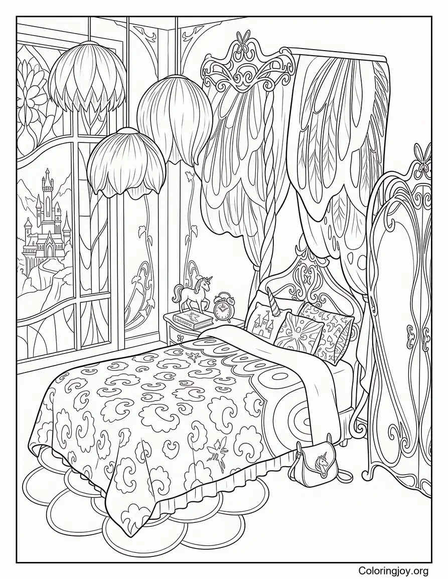 Unicorn Academy Dorm Rooms página para colorear