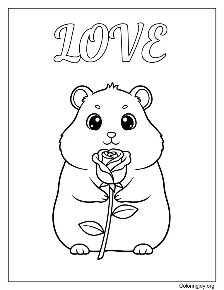 Hamster and Rose Coloring Page