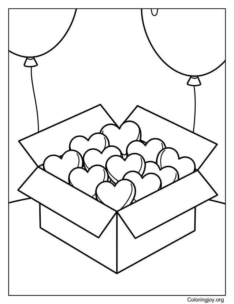 Chocolate Hearts in Box Coloring Page