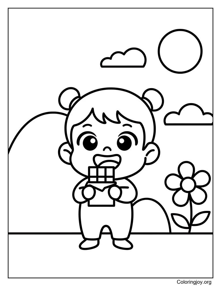 Cute Kid with Chocolate Coloring Page