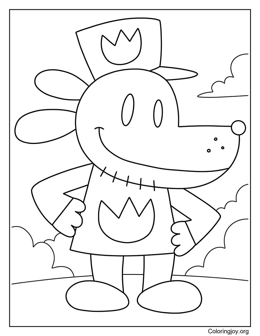Diseño para colorear simple y fácil Dog Man página para colorear
