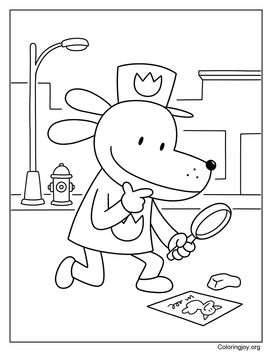 Dog Man Resolviendo un caso misterioso página para colorear