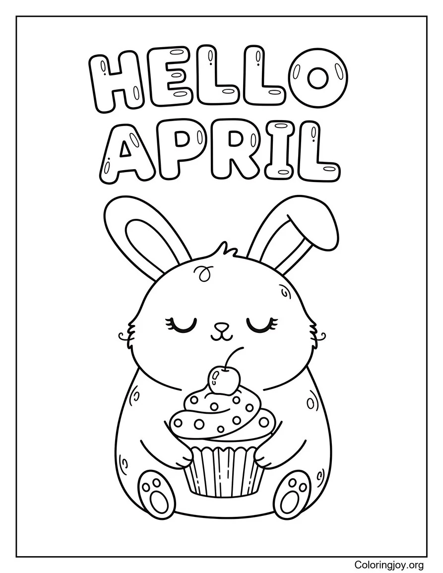 Dulce de abril de cupcake de conejito página para colorear