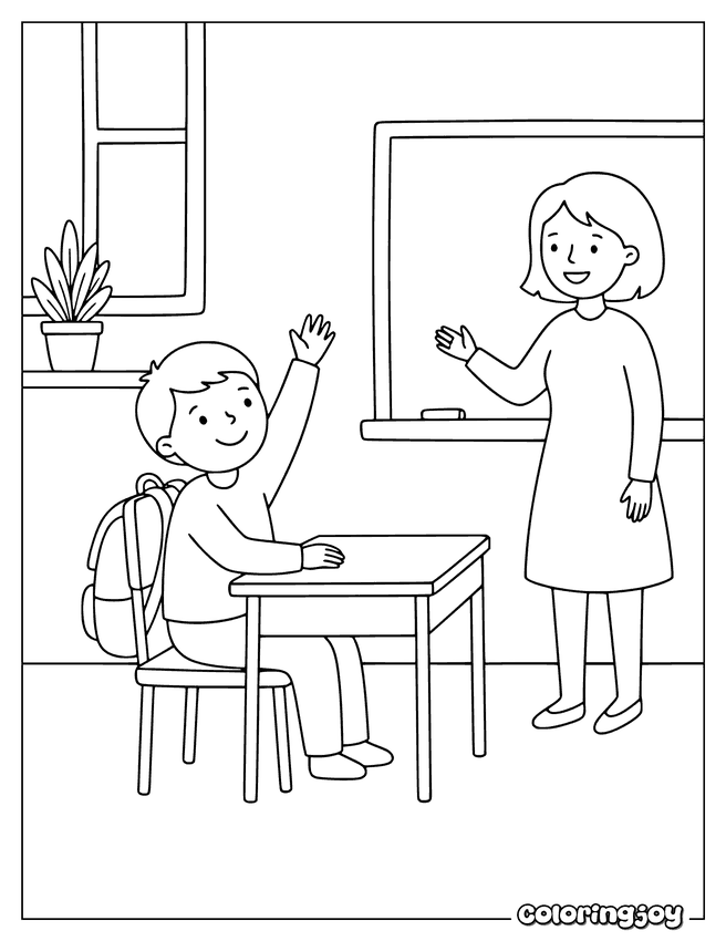 An eager student raising a hand during class.