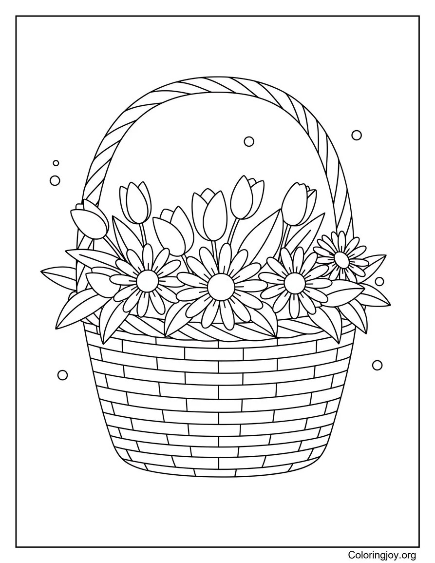 de cesta de flores de primavera página para colorear