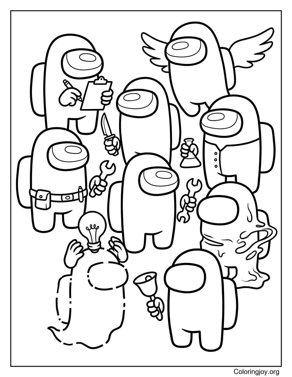Meet Every Among Us Role to Color coloring page