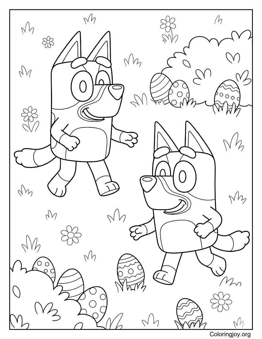 Bluey y Página para colorear de búsqueda de huevos de bingo