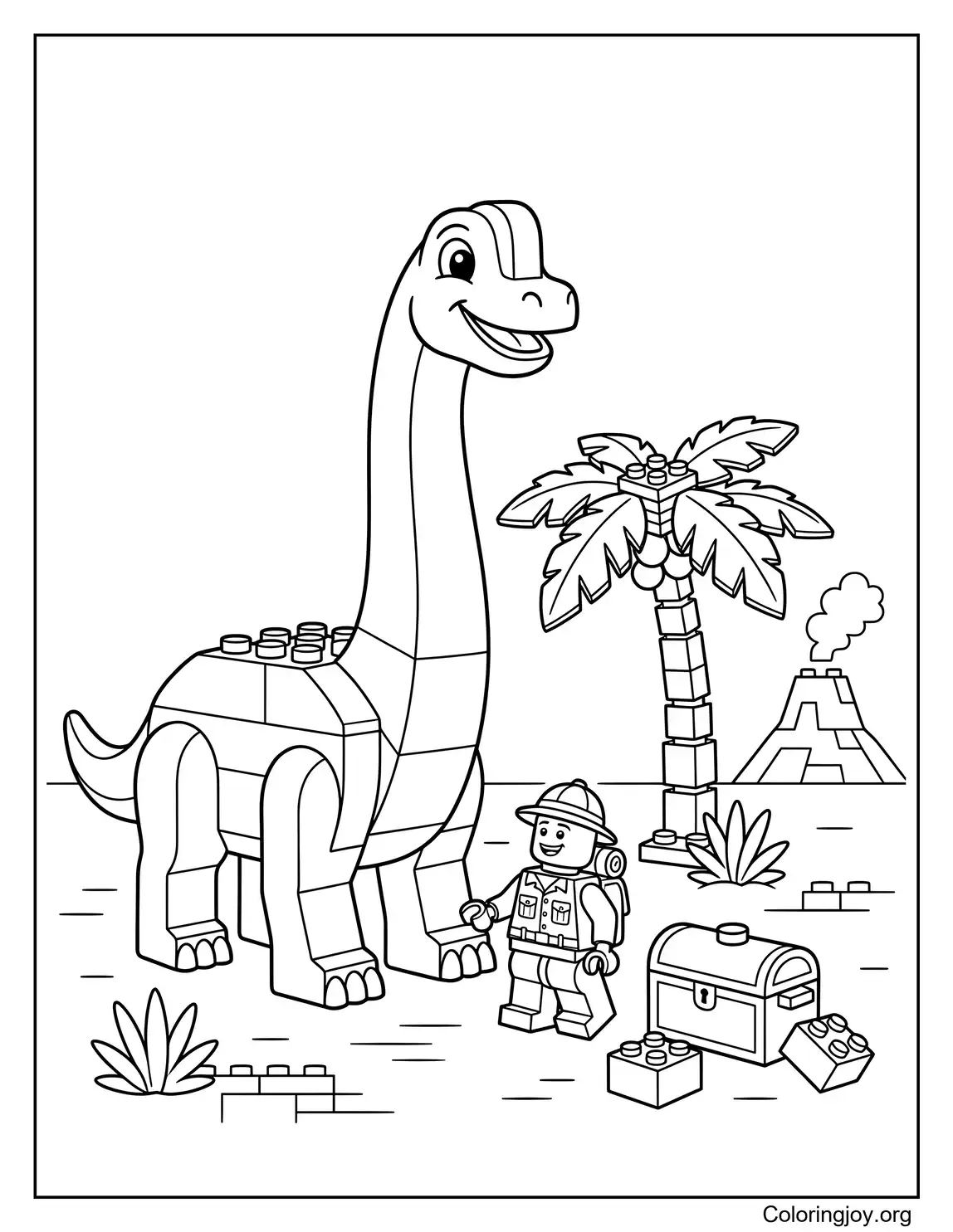 LEGO-Style Brachiosaurus Adventure Scene