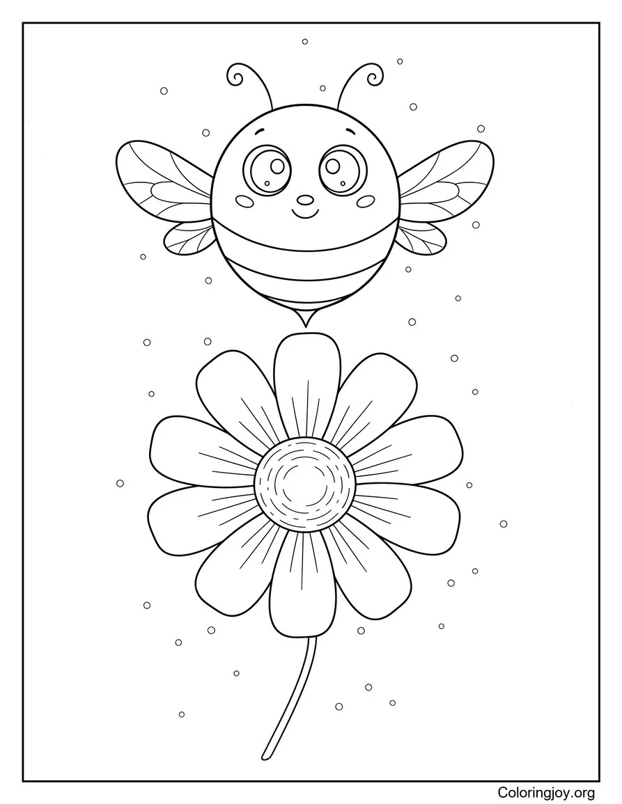 de flor de primavera con abeja página para colorear