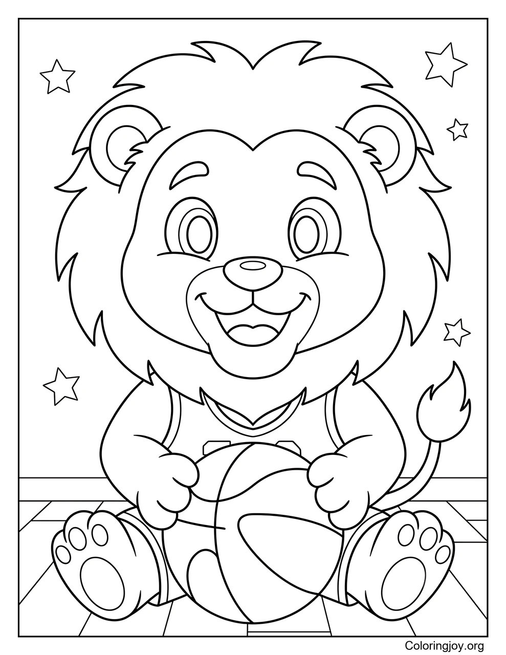A lion mascot cheers for the basketball team.