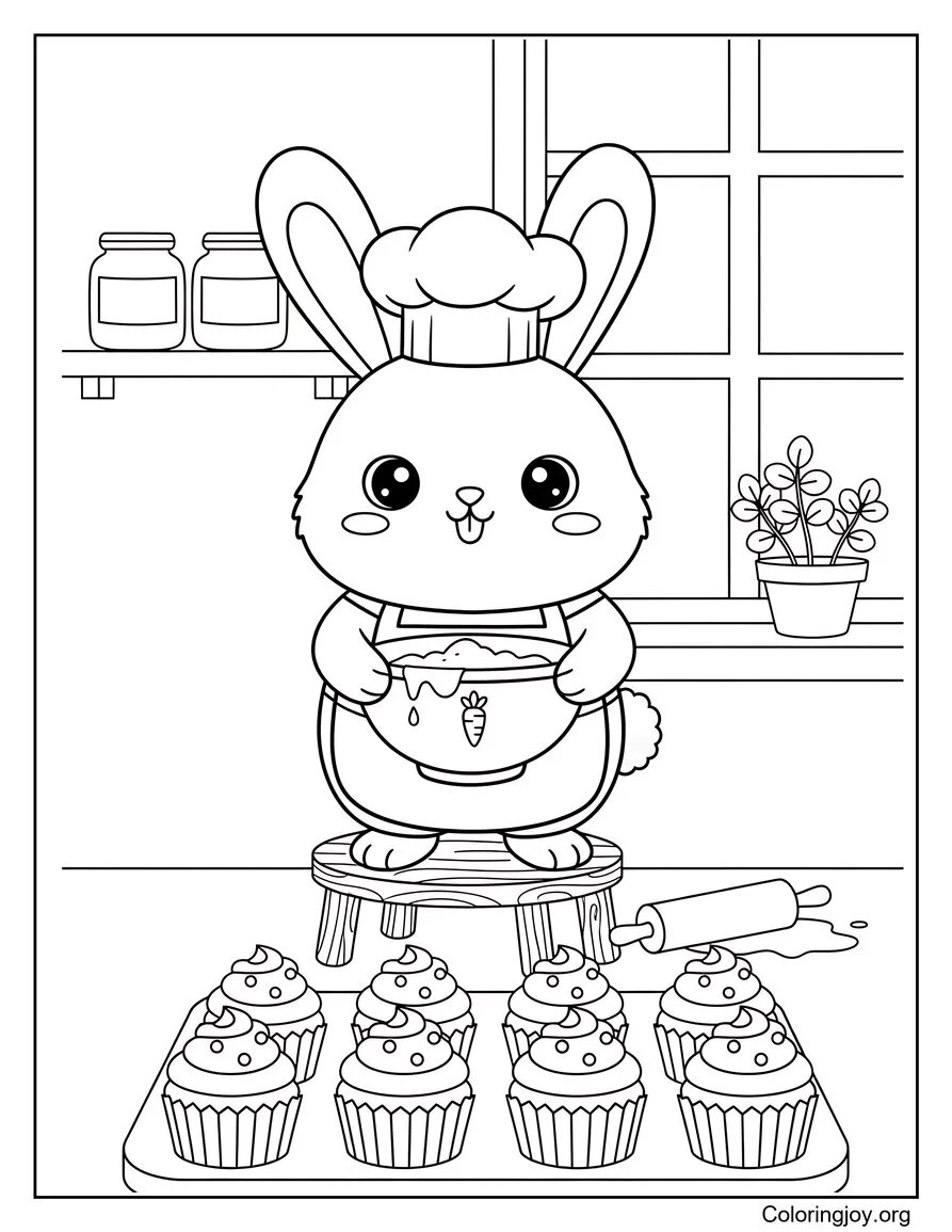 Lapin préparant des cupcakes dans la cuisine