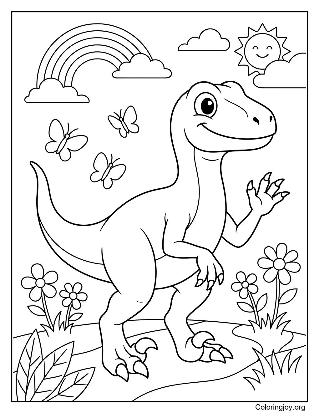Friendly Velociraptor For Preschool Kids coloring page