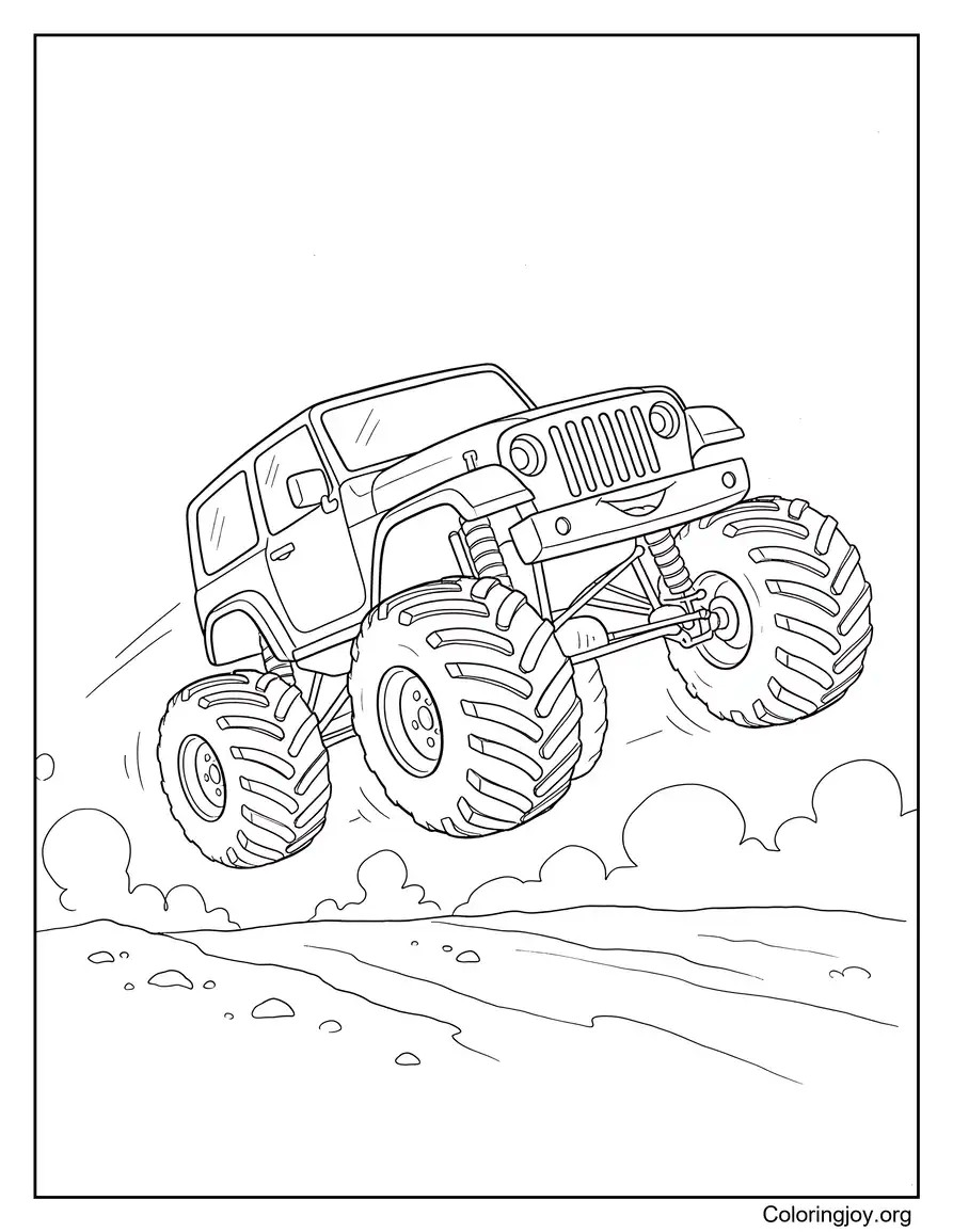 Monster Jeep Truck with Big Wheels coloring page
