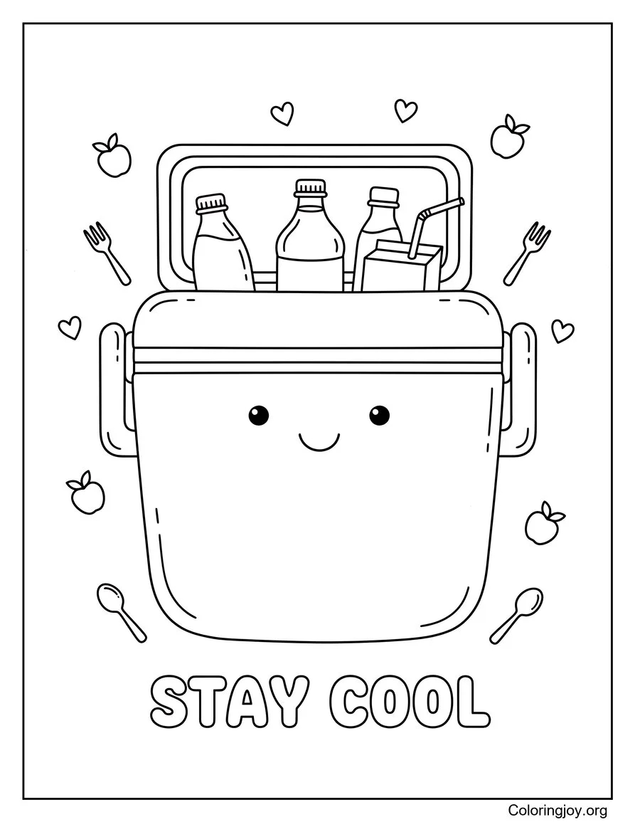 Cooler Box Foglio da colorare estivo per picnic Tema all'aperto disegno da colorare