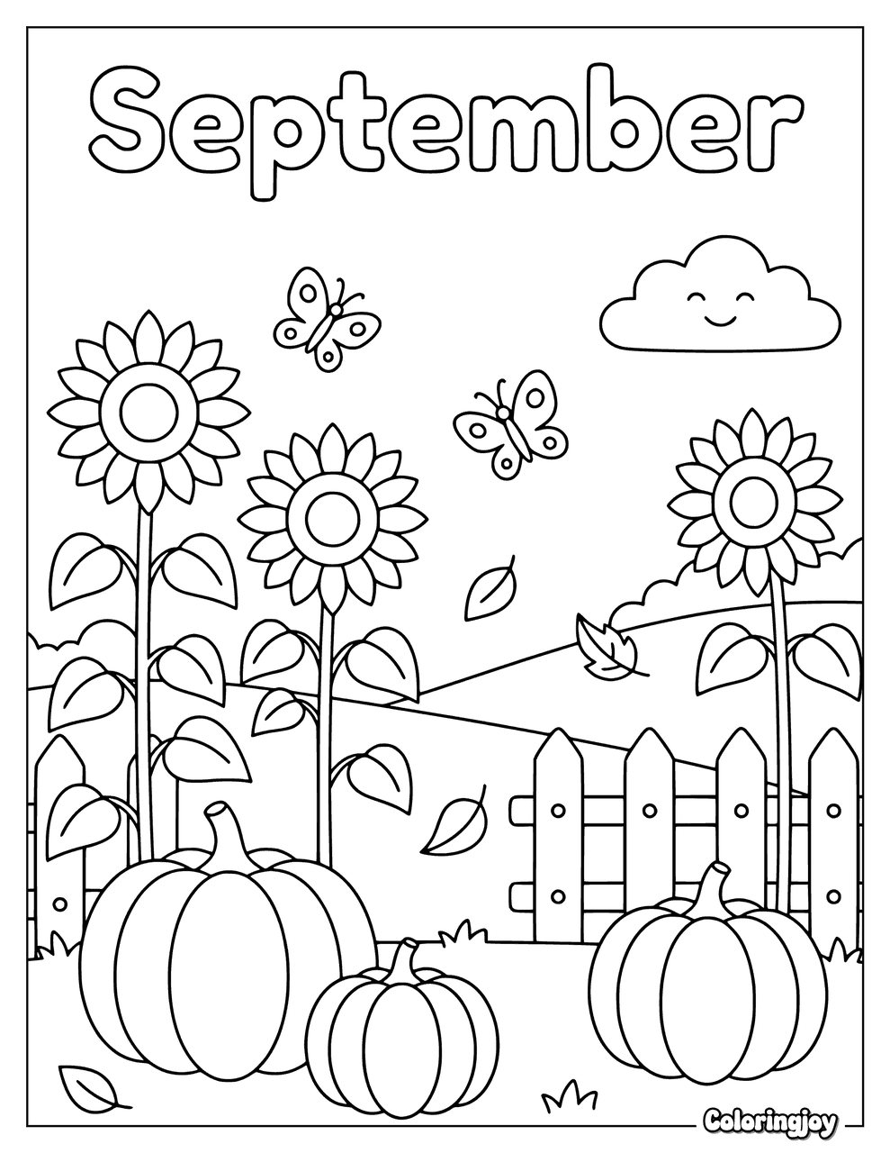 September Sunflower Garden Coloring Page