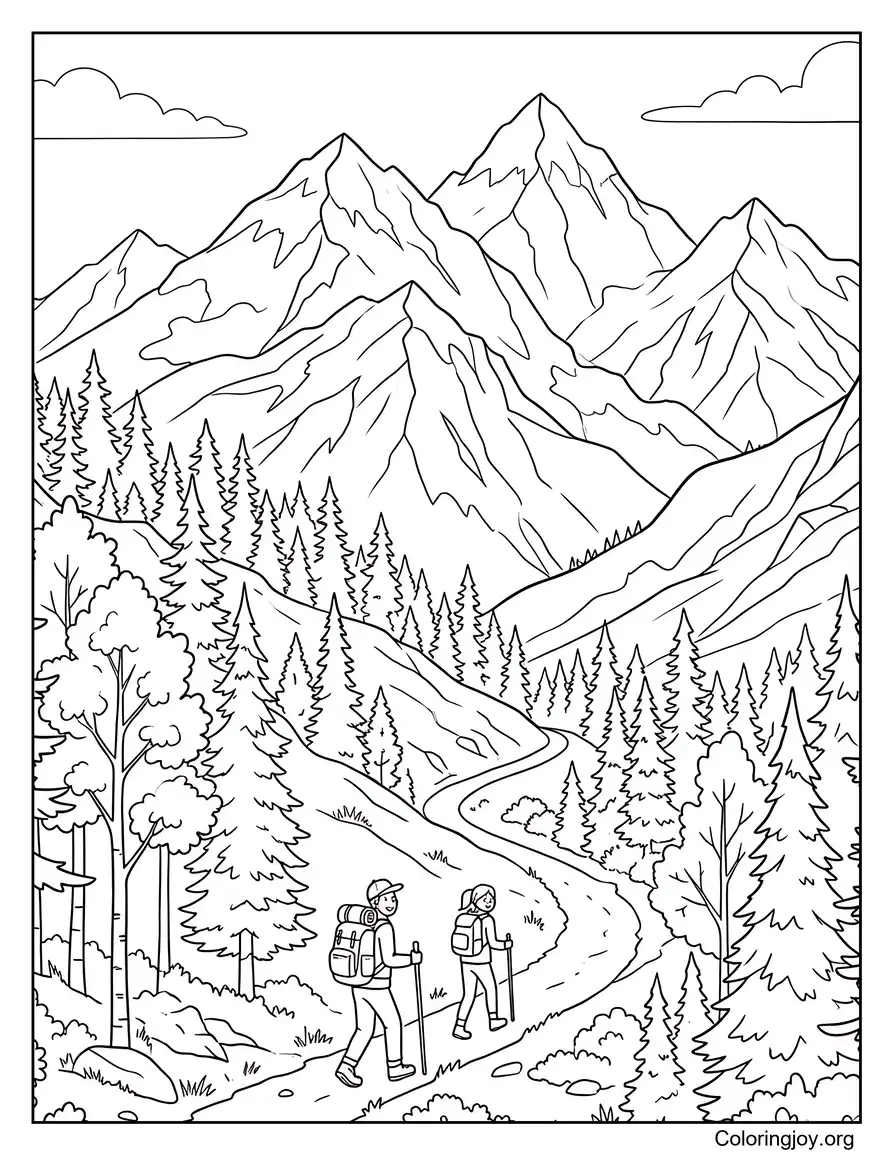 Mountain Hiking Trail Adventure coloring page