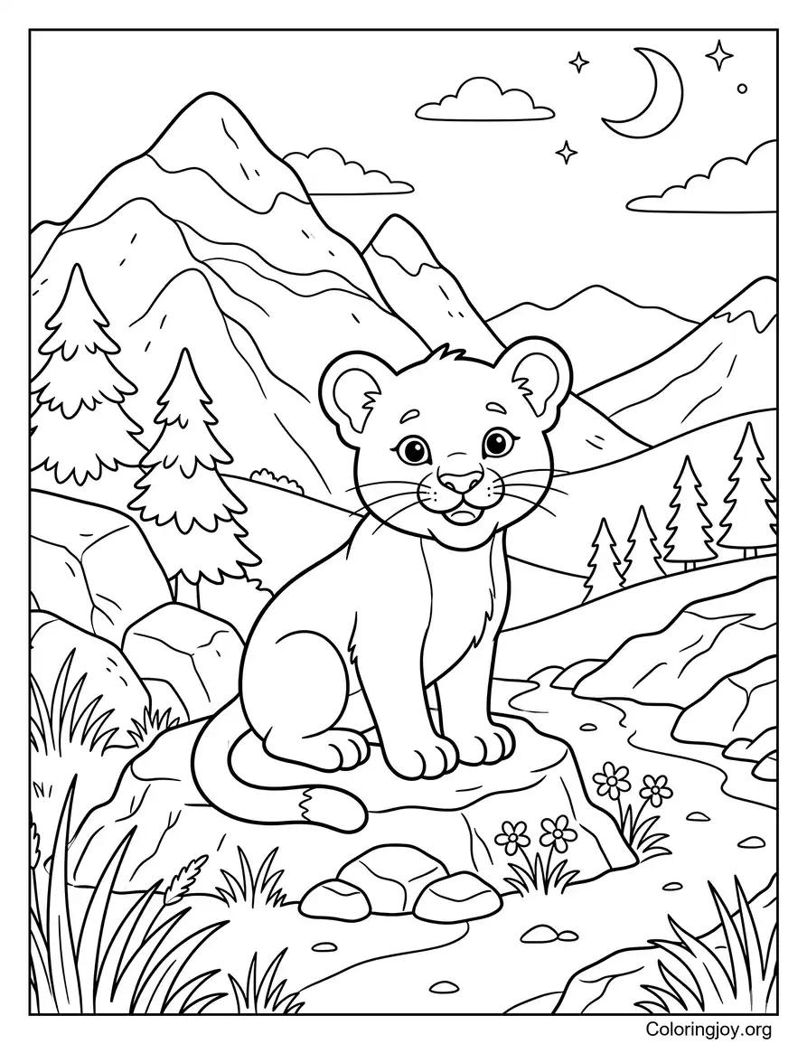 Mountain Lion Wild Scene coloring page