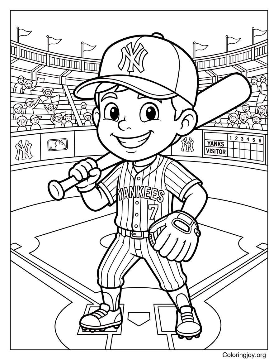 Cute Yankees Cartoon Player coloring page
