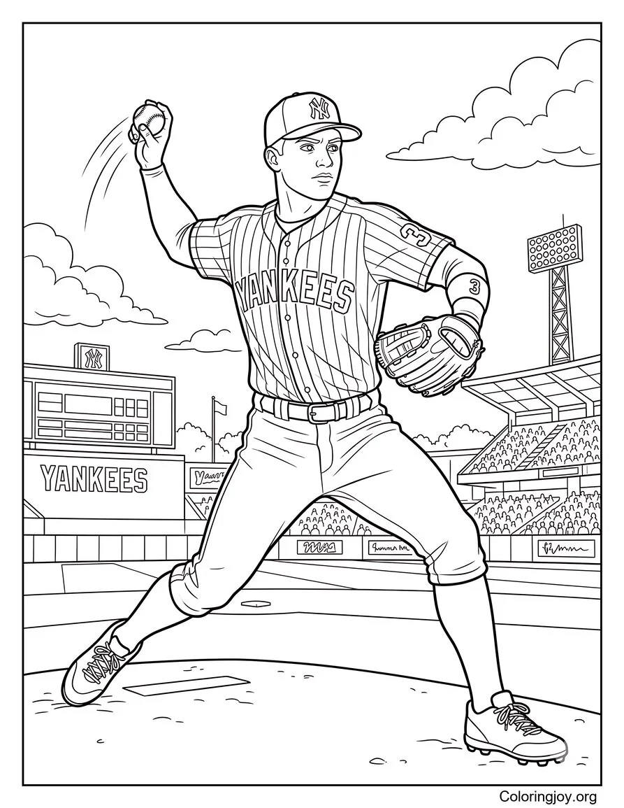 Yankees Player Throwing Ball coloring page