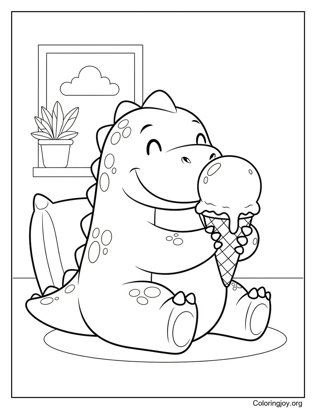 dinosaur eating ice cream coloring page