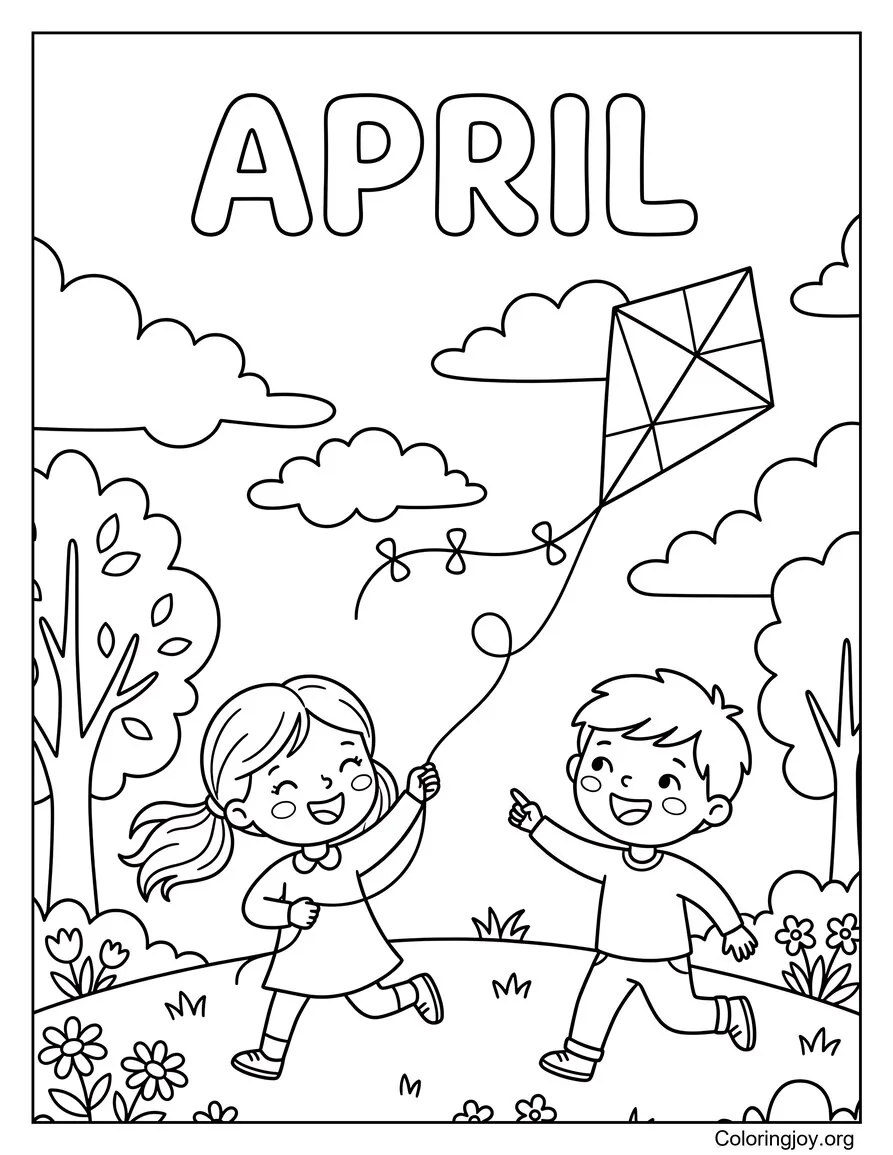 Niños volando cometas en la brisa de abril